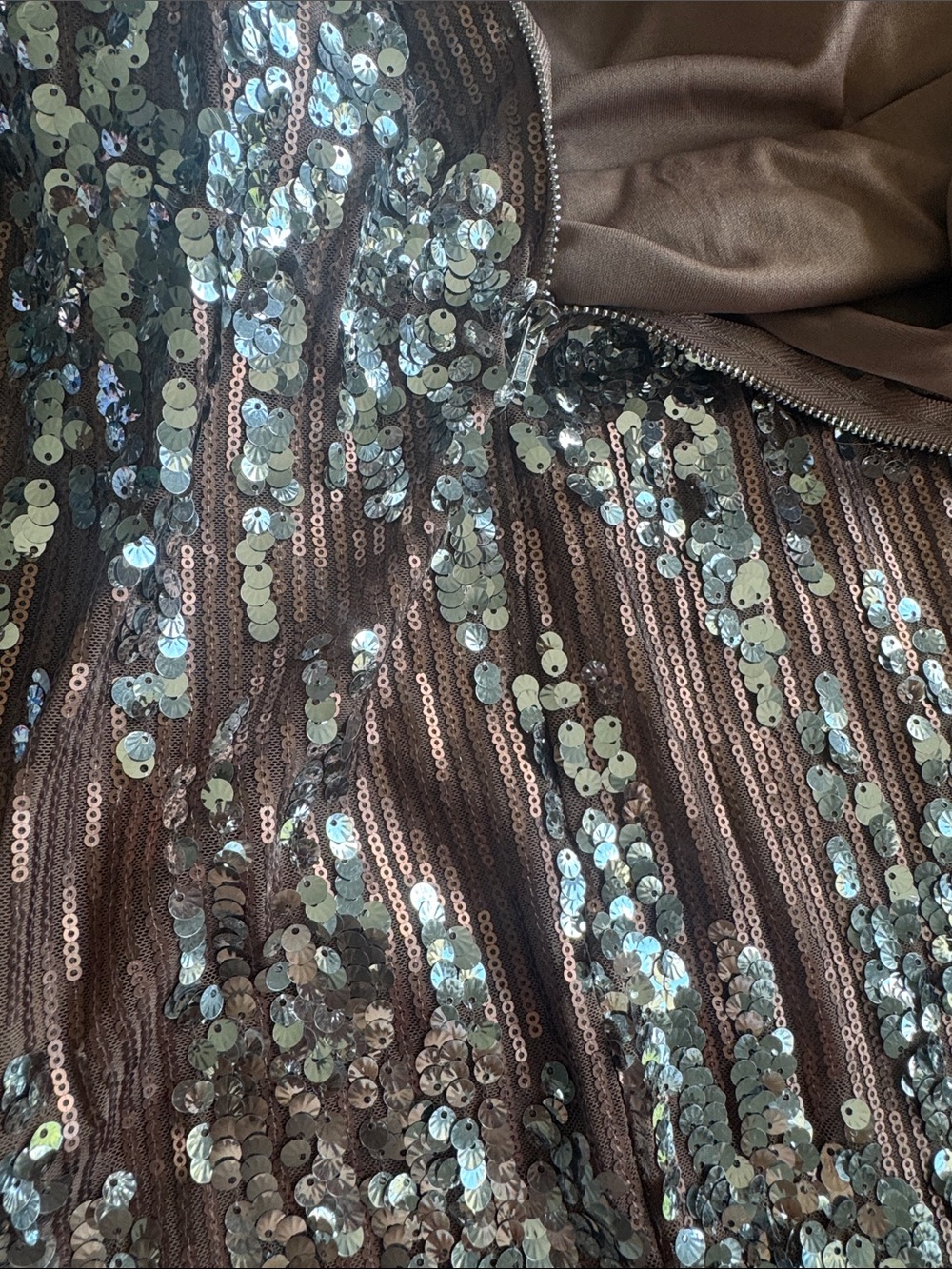 Strapless Sequin Evening Gown in Brown Silver - Picture 8 of 9